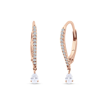 Round & Pear CZ Dangle Hoop Leverback Earrings Rose Tone 925 Sterling Silver